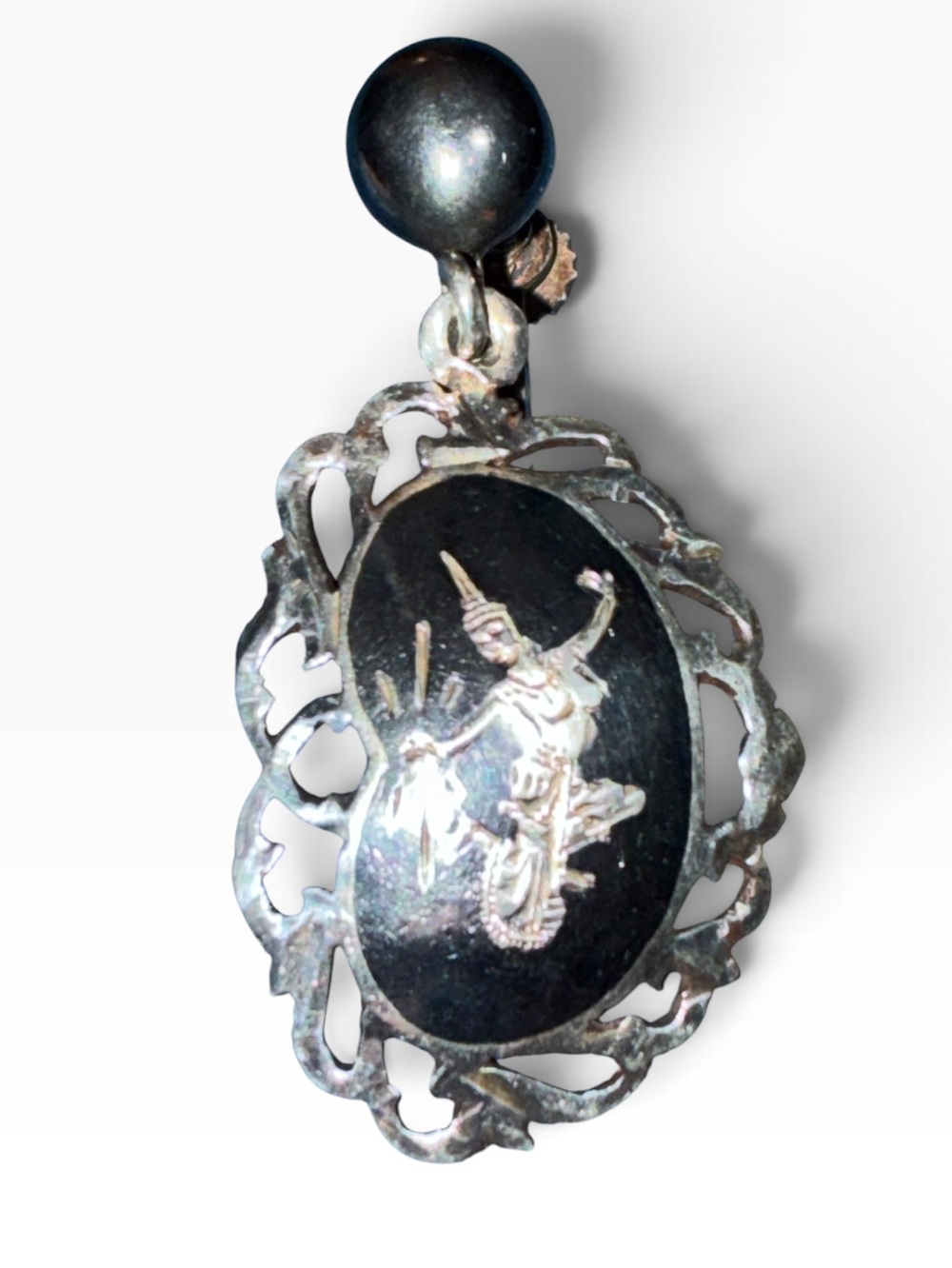 Vintage Silver 925 Retro Black Cameo- Single Earring or Necklace Siam - Picture 2 of 7